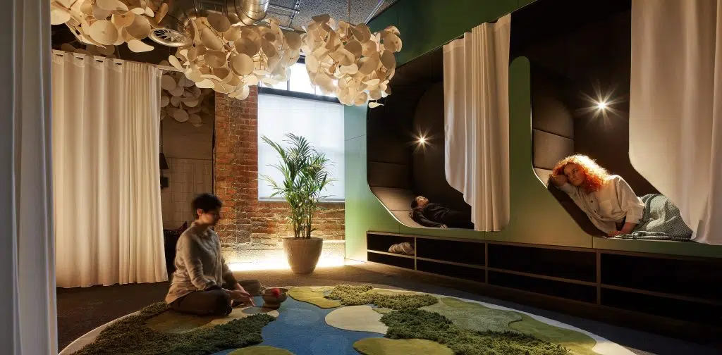 Inclusive London workspace for global NGO client SonaSpray K-13 in grey throughout workspace. Credit to TP Bennett, BW Workplace Experts & Hufton+Crow photography.