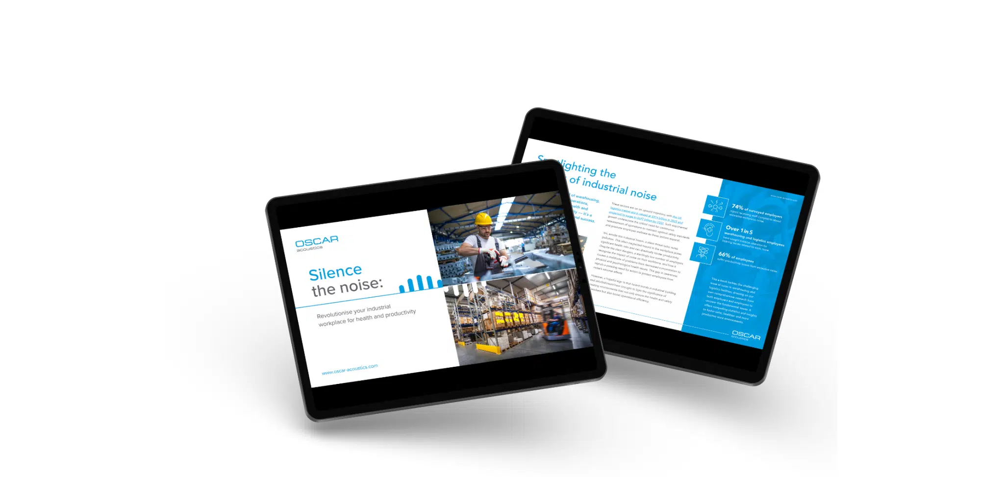 Oscar Acoustic's Silence the Noise E-book, displayed on a tablet device.