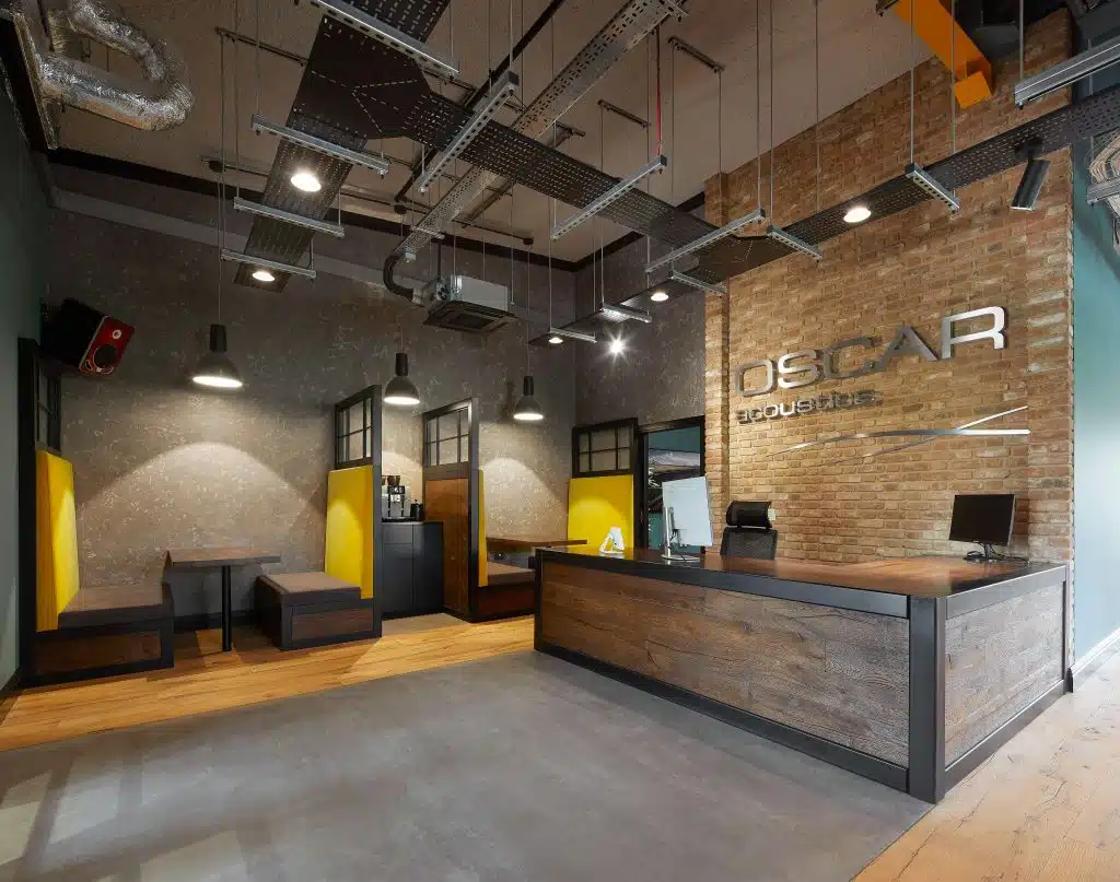 SonaSpray K-13 Special acoustic ceiling spray in light grey for a sprayed concrete look. ©Hufton+Crow.