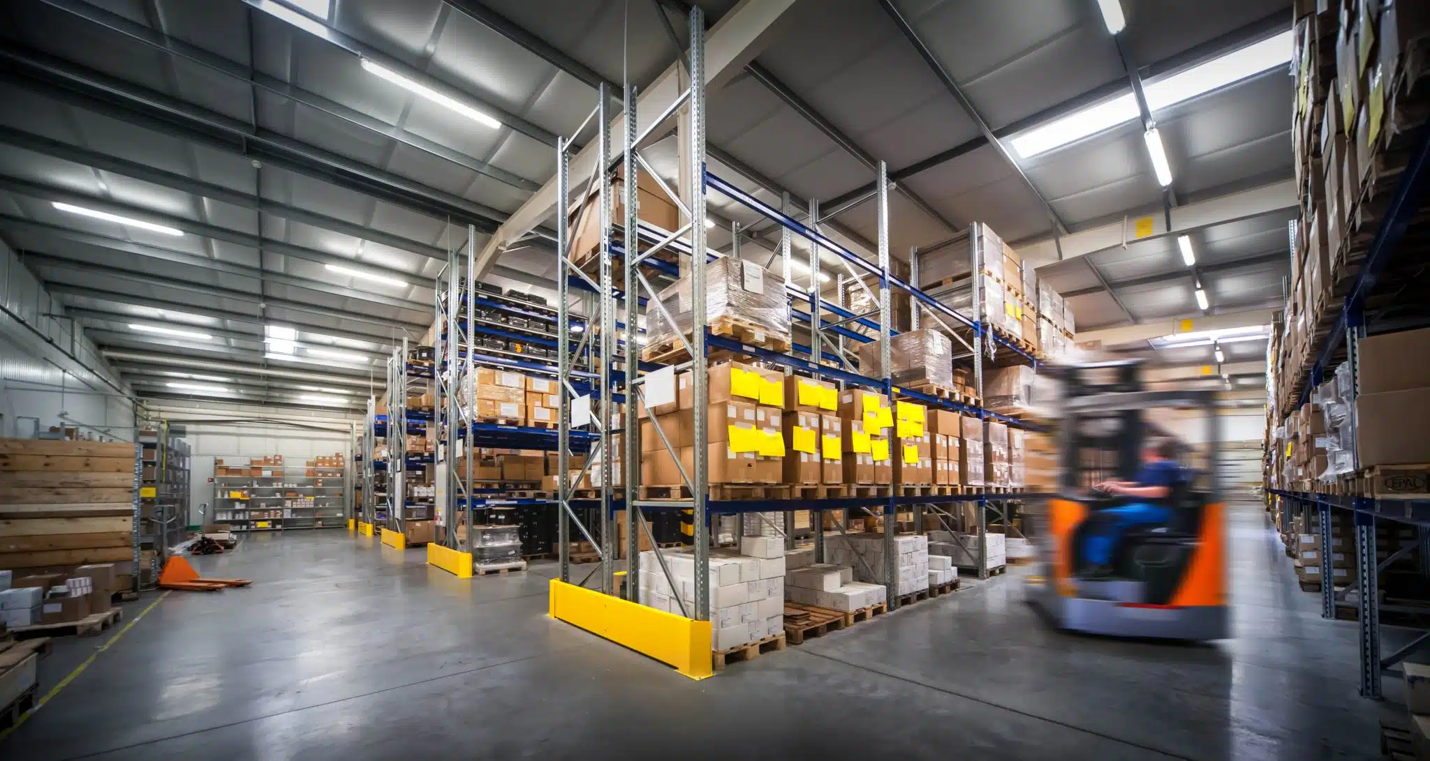 Warehouse,Interior,Wit,Blurred,Forklift,And,Worker,In,Logistic,Center