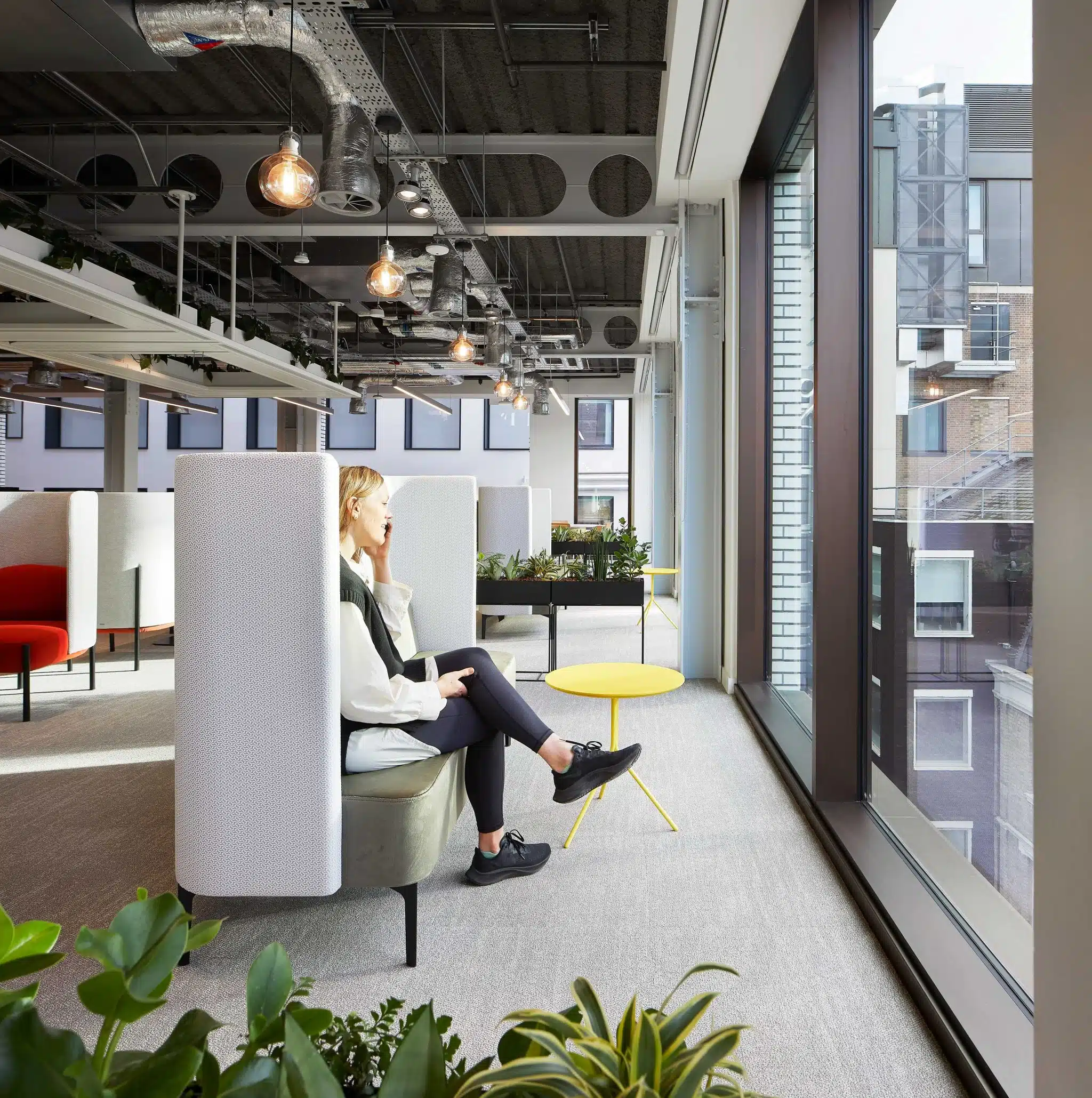 SonaSpray K-13 acoustic ceiling spray in grey throughout Henrietta House offices. Credit to Morey Smith, CBRE Offices London ©Hufton+Crow 2023.