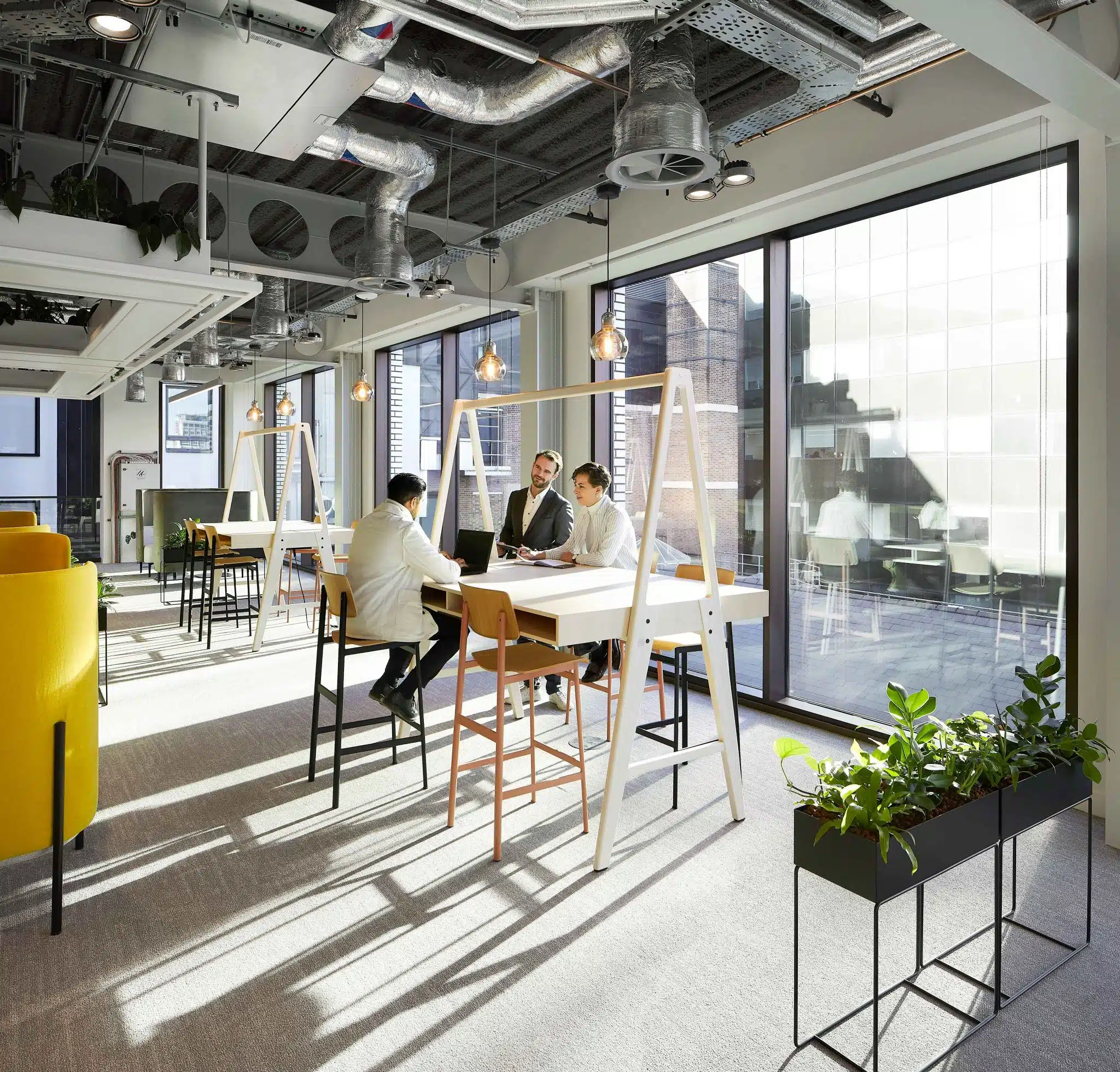 SonaSpray K-13 acoustic ceiling spray in grey throughout Henrietta House offices. Morey Smith, CBRE Offices London. ©Hufton+Crow.