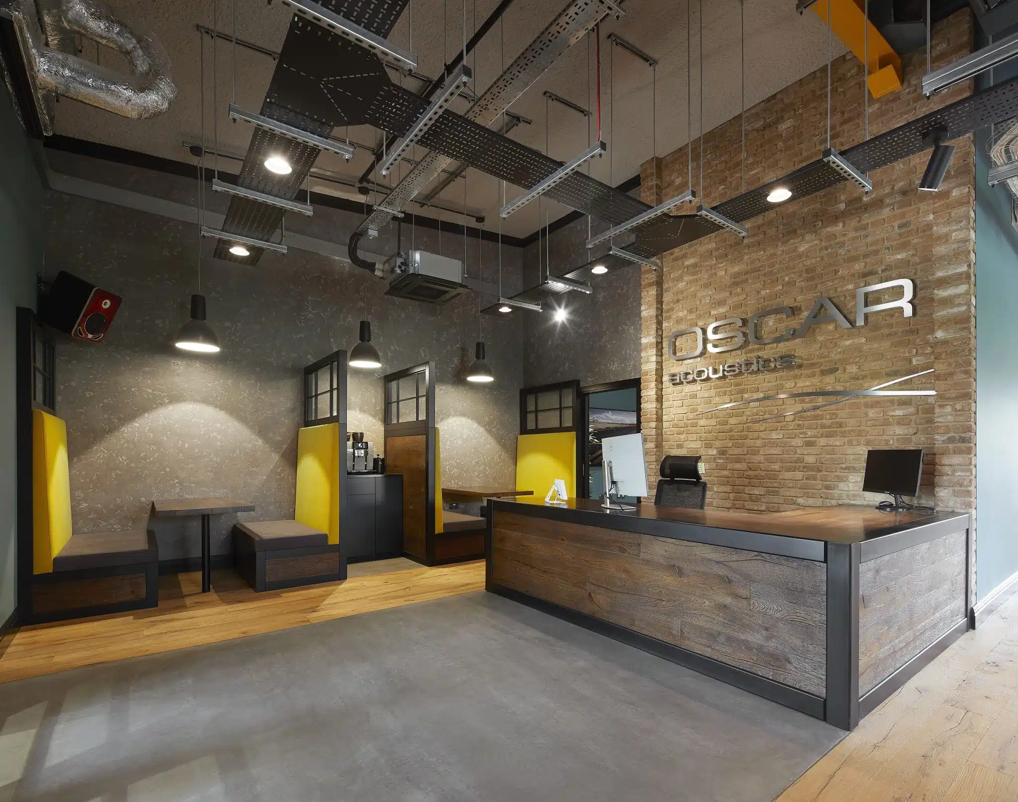 SonaSpray K-13 Special acoustic ceiling spray in light grey in the Oscar Innovation Centre. ©Hufton+Crow.