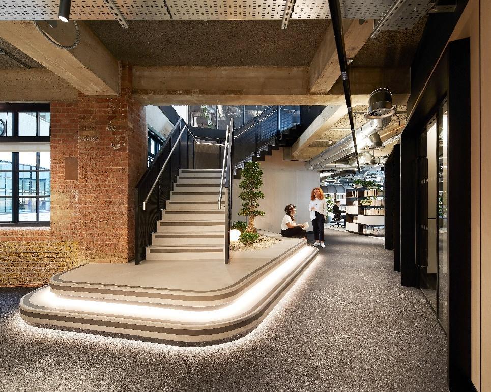 SonaSpray K-13 acoustic ceiling spray in Mid Grey. BW Workplace Experts & tp bennett. Tom Green Photography.