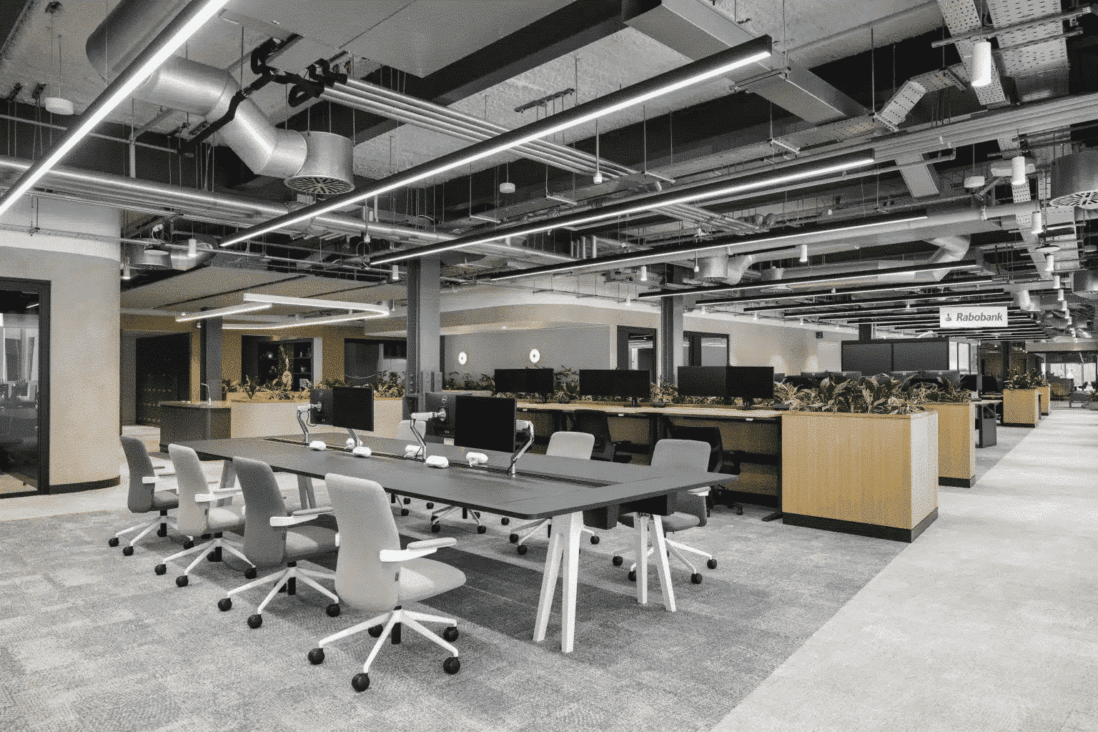 SonaSpray K-13 Special acoustic ceiling spray throughout Rabobank offices. ©Office Curator.